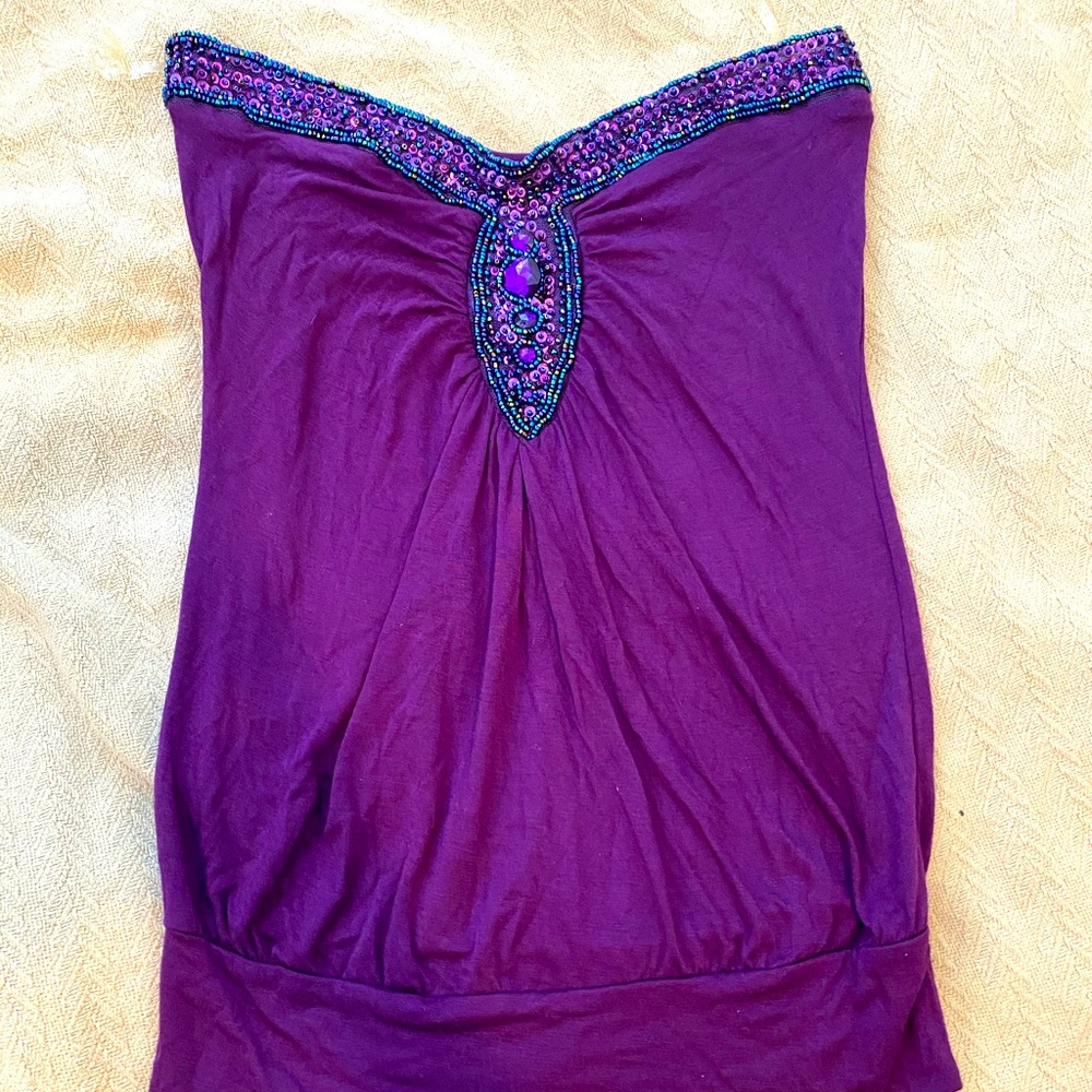 Purple tube top with bead detail